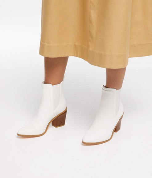 KALISTA Women's Vegan Mid Heel Boots | Color: White - variant::white