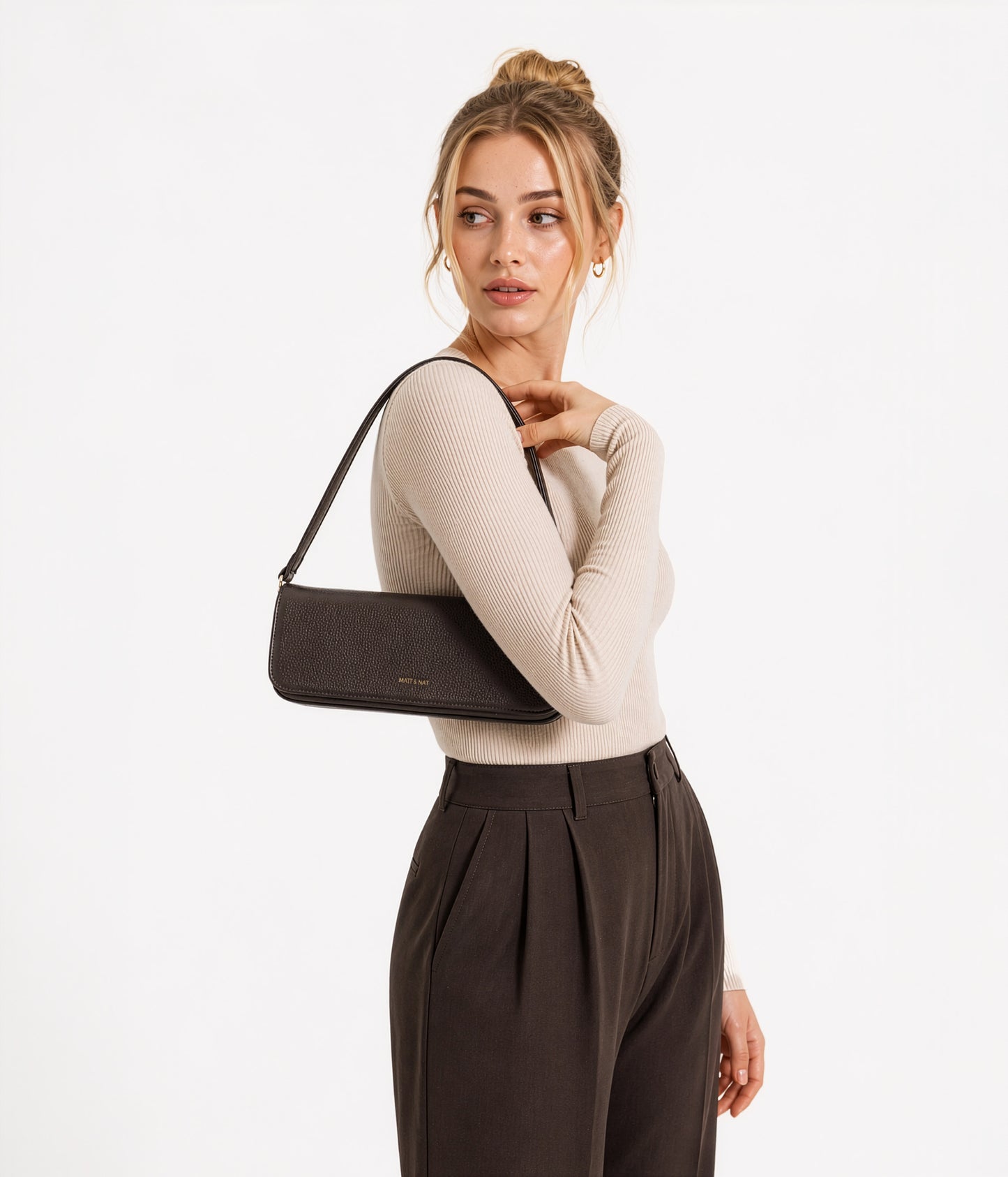 ENA Vegan Shoulder Bag - Grain | Color: Fudge - variant::fudge
