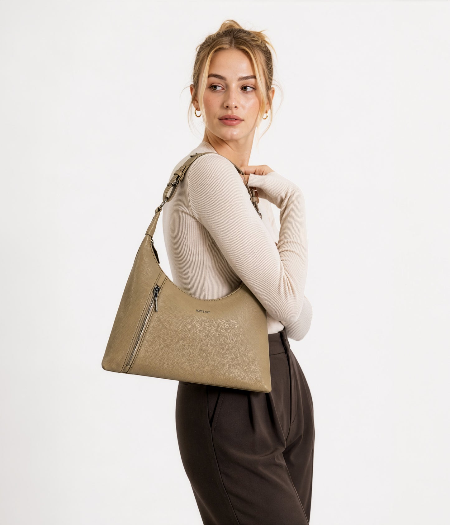 MORGAN Vegan Hobo Bag – Grain | Color: Almond - variant::almond