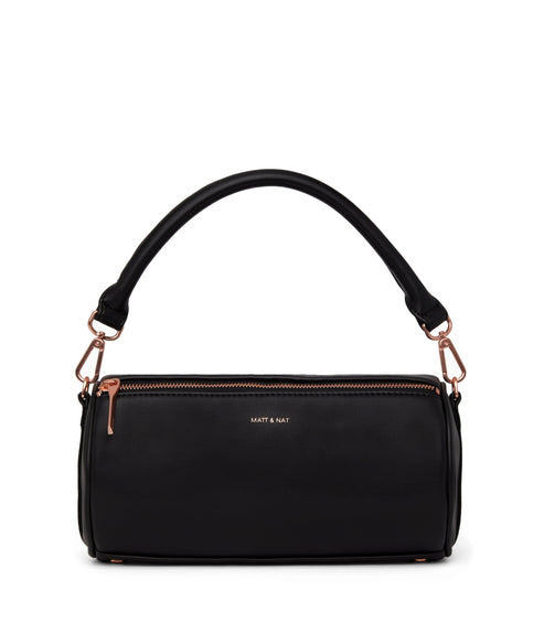 SEOUL Vegan Barrel Satchel - Loom | Color: Black - variant::blackr