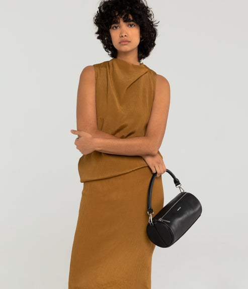 SEOUL Vegan Barrel Satchel - Loom | Color: Black - variant::blacks