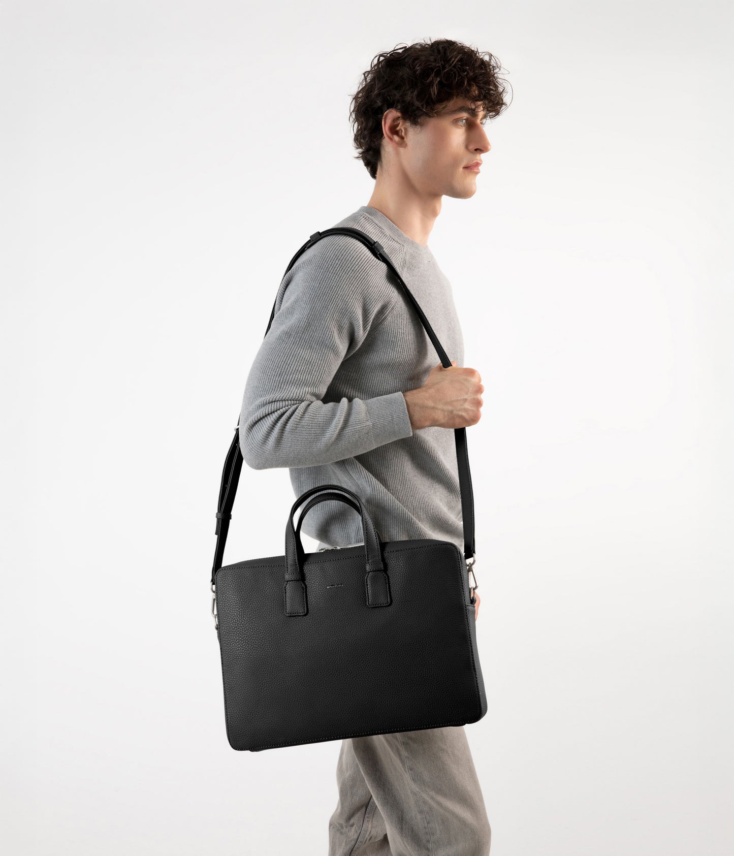 BELEM Vegan Briefcase - Grain | Color: Black - variant::black