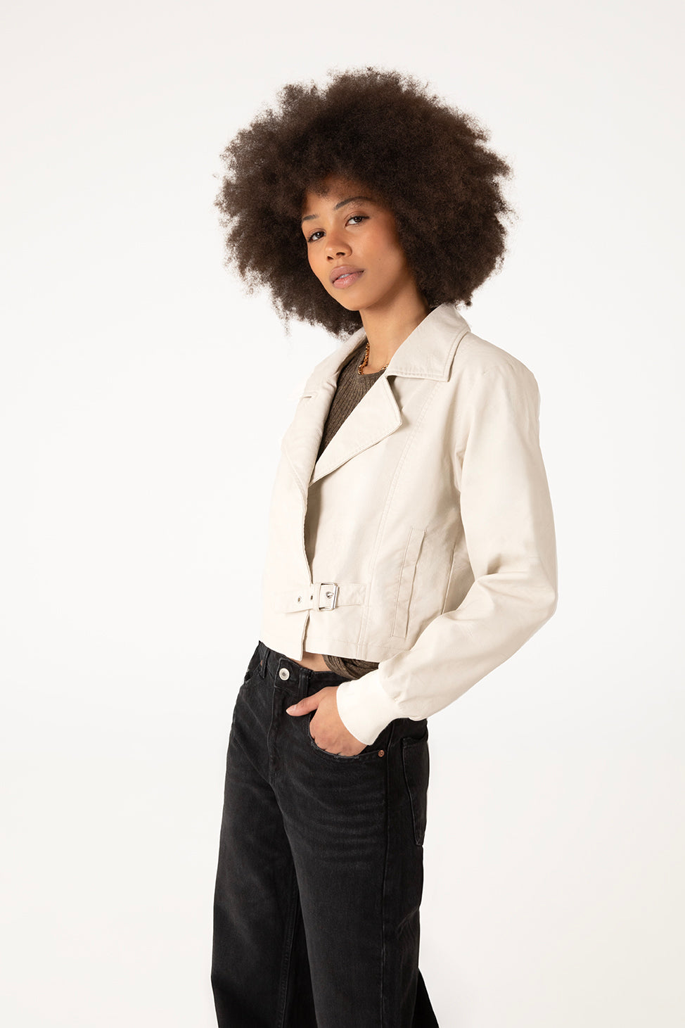 SESSA Women's Vegan Biker Jacket | Color: Cream - variant::cream
