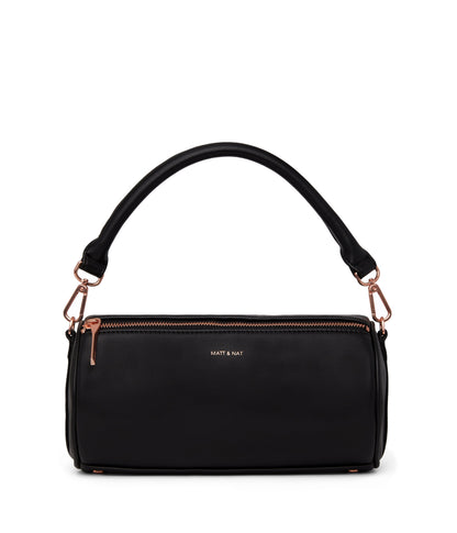 SEOUL Vegan Barrel Satchel - Loom | Color: Black - variant::blackr