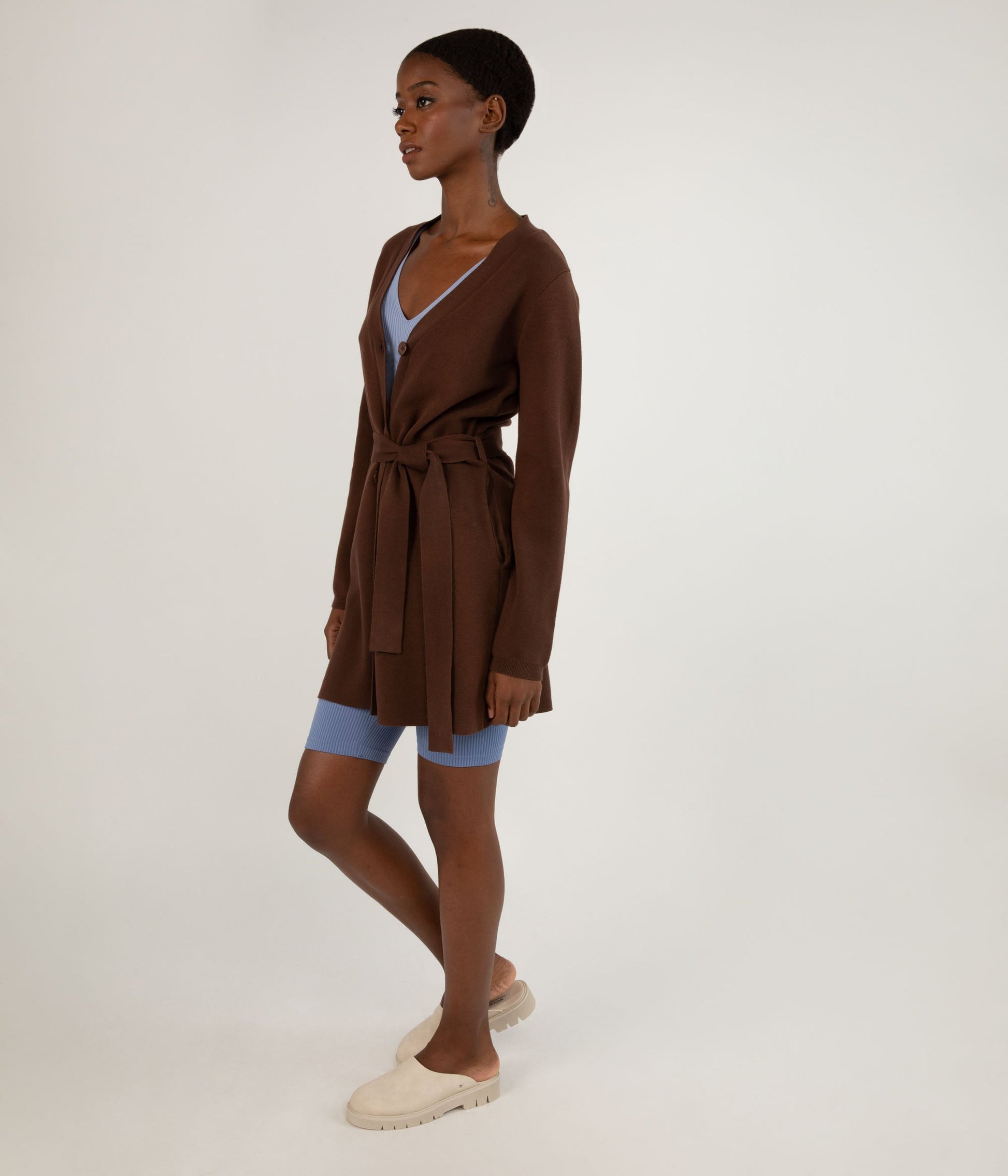 ADELAIDE Button Down Cardigan | Color: Brown - variant::chestnut